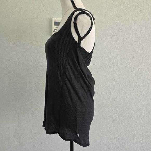 Lululemon Wild Tank Top 4 Black Heathered Gray Strappy Open Back Built-In Bra - Picture 3 of 7